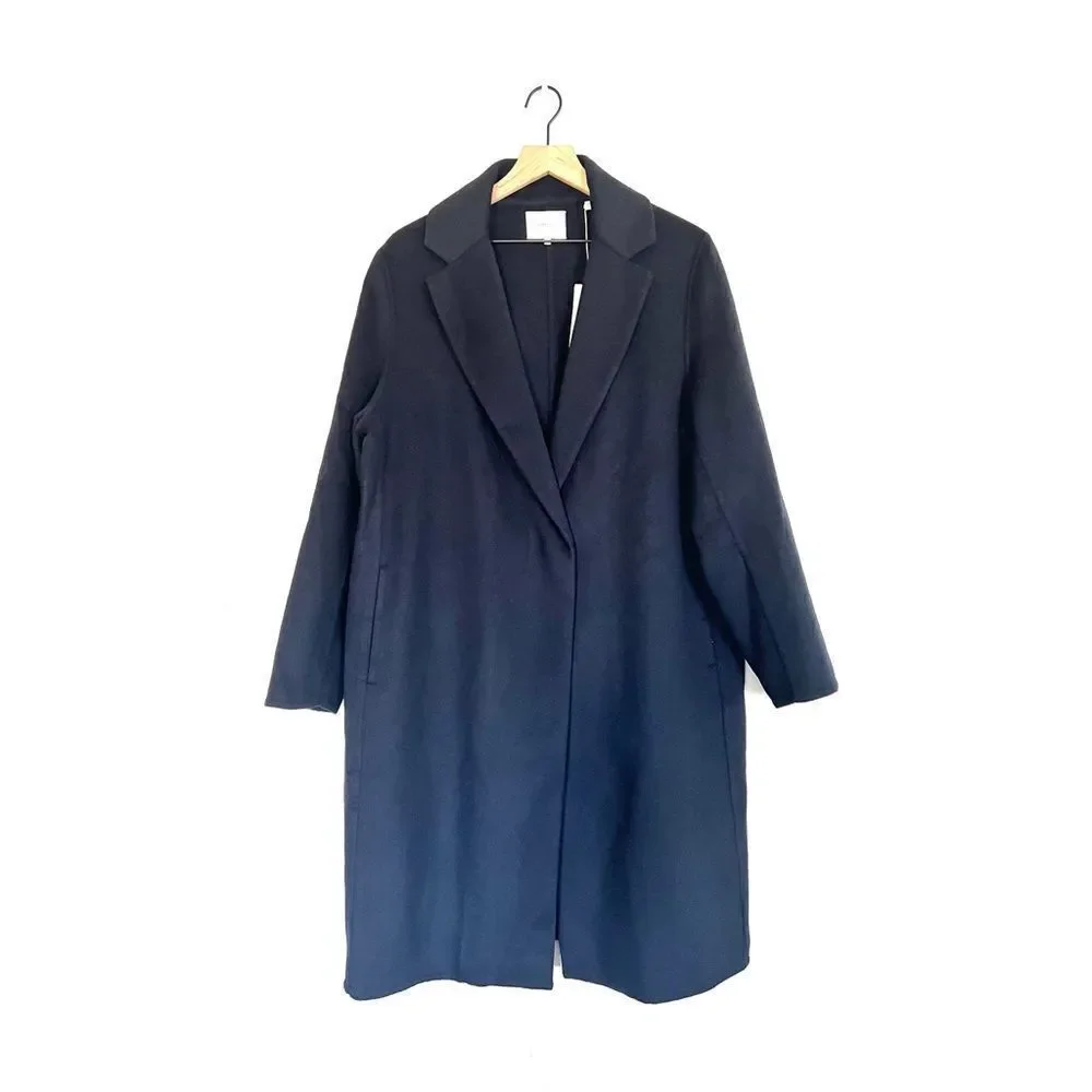 Vince single-breasted fitted wool blend coat Navy